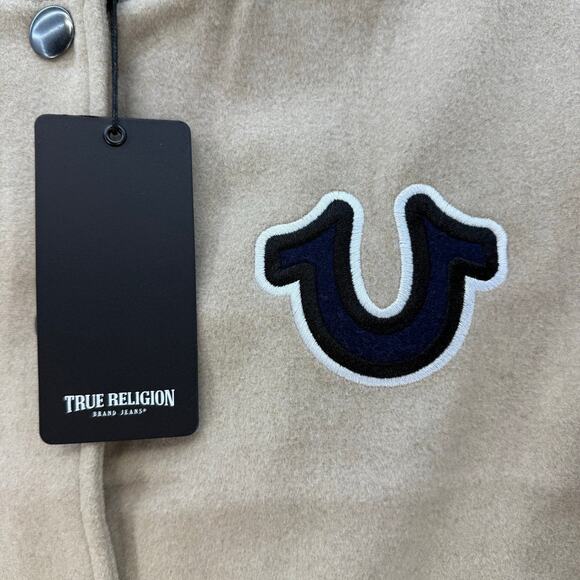 True Religion Jacket Women's XL Tan White True Varsity Jacket Retro 50s 60s NWT - Picture 3 of 11